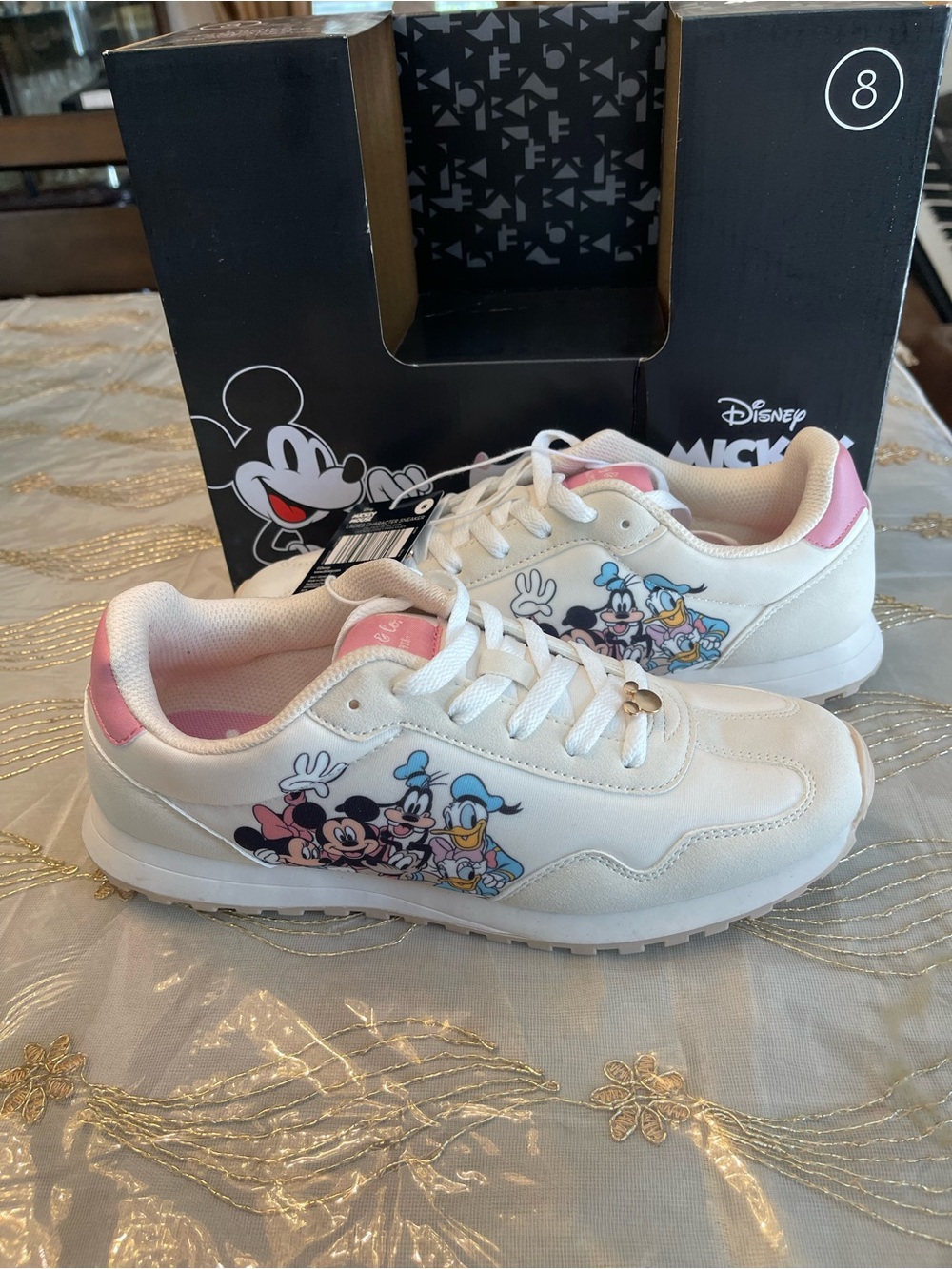 Disney White and Pink women’s ' Mickey & Friends Sneakers with Character Graphic